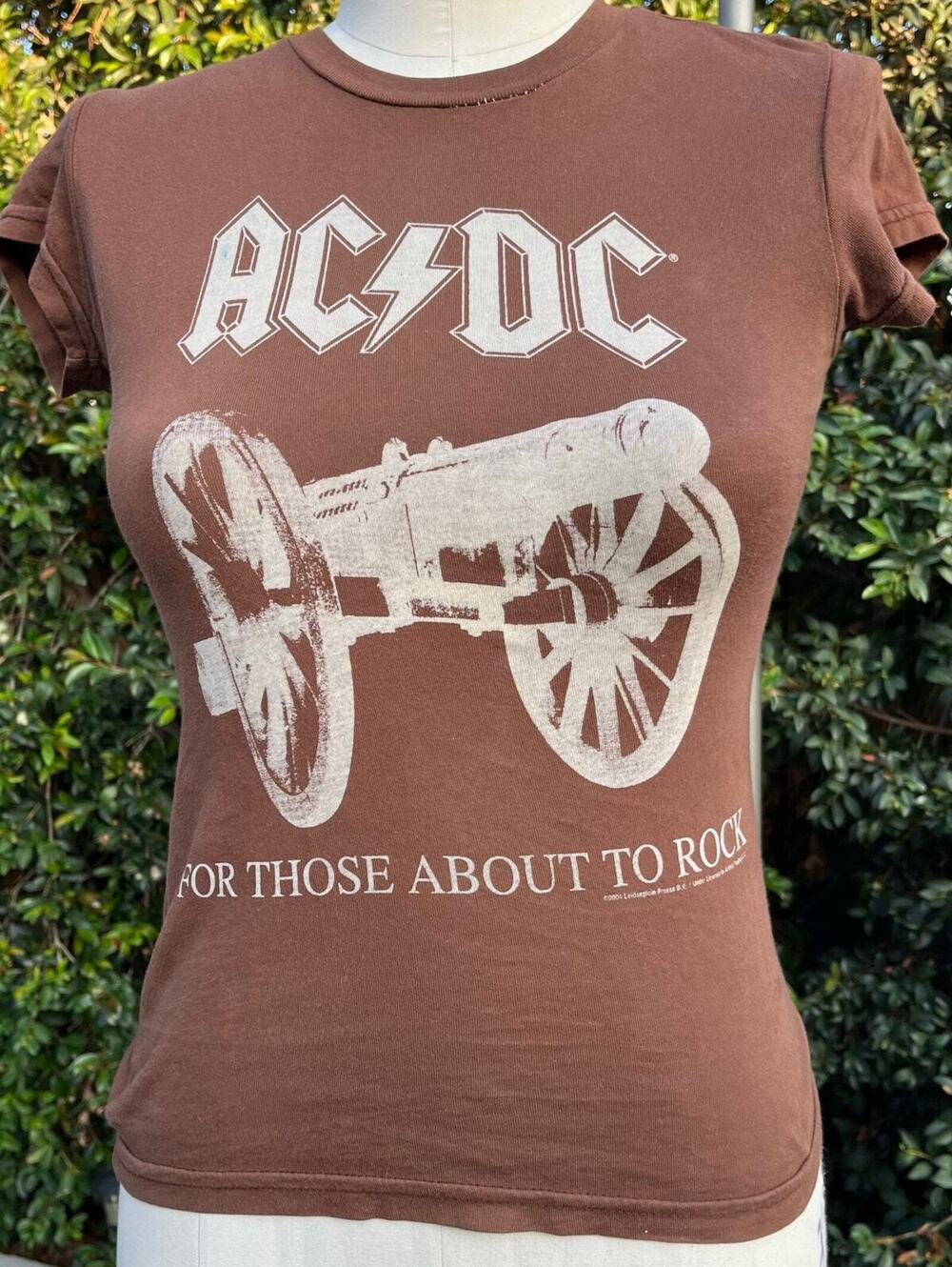 Y2K Vintage 2004 AC/DC For Those About To Rock Baby Tee Brown Made CA USA ACDC